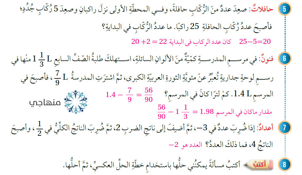 خطة حل المسألة: الحل العكسي